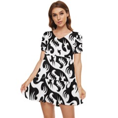 Ying Yang Tattoo Tiered Short Sleeve Babydoll Dress by Ket1n9