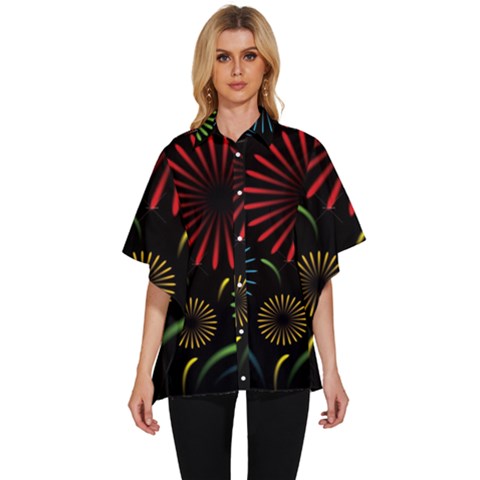 Fireworks With Star Vector Women s Batwing Button Up Shirt by Ket1n9