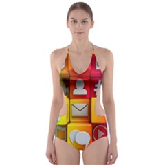 Colorful 3d Social Media Cut-out One Piece Swimsuit by Ket1n9