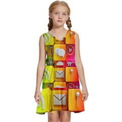 Colorful 3d Social Media Kids  Sleeveless Tiered Mini Dress by Ket1n9