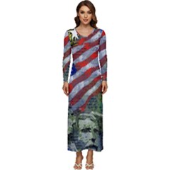 Usa United States Of America Images Independence Day Long Sleeve Longline Maxi Dress by Ket1n9