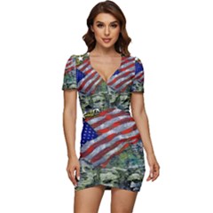 Usa United States Of America Images Independence Day Low Cut Cap Sleeve Mini Dress by Ket1n9