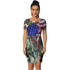 Usa United States Of America Images Independence Day Fitted Knot Split End Bodycon Dress by Ket1n9