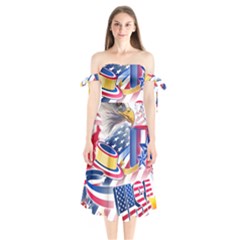 Independence Day United States Of America Shoulder Tie Bardot Midi Dress by Ket1n9