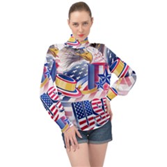 Independence Day United States Of America High Neck Long Sleeve Chiffon Top by Ket1n9