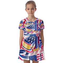 Independence Day United States Of America Kids  Short Sleeve Pinafore Style Dress by Ket1n9