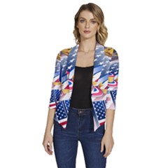 United States Of America Usa  Images Independence Day Women s Draped Front 3/4 Sleeve Shawl Collar Jacket by Ket1n9