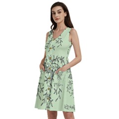 Illustration Of Butterflies And Flowers Ornament On Green Background Sleeveless Dress With Pocket by Ket1n9