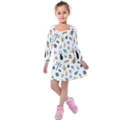 Insect Animal Pattern Kids  Long Sleeve Velvet Dress by Ket1n9