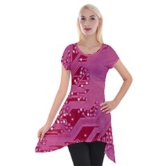 Pink Circuit Pattern Short Sleeve Side Drop Tunic by Ket1n9