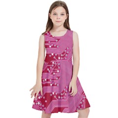 Pink Circuit Pattern Kids  Skater Dress by Ket1n9