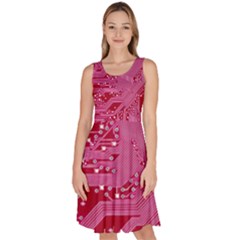 Pink Circuit Pattern Knee Length Skater Dress With Pockets by Ket1n9