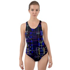 Technology Circuit Board Layout Cut-out Back One Piece Swimsuit by Ket1n9