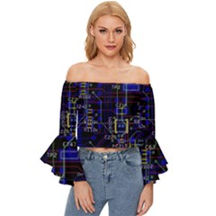 Technology Circuit Board Layout Off Shoulder Flutter Bell Sleeve Top by Ket1n9