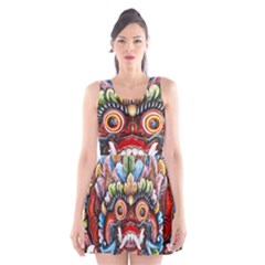 Wood Sculpture Bali Logo Scoop Neck Skater Dress by Ket1n9