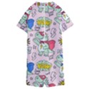 Seamless-pattern-with-many-funny-cute-superhero-dinosaurs-t-rex-mask-cloak-with-comics-style-inscrip Kids  Boyleg Half Suit Swimwear View2