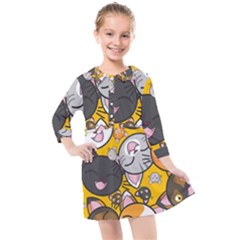 Cats-cute-kitty-kitties-kitten Kids  Quarter Sleeve Shirt Dress by Ket1n9