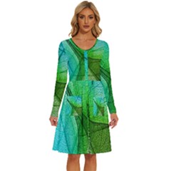 Sunlight Filtering Through Transparent Leaves Green Blue Long Sleeve Dress With Pocket by Ket1n9