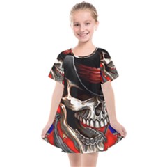 Confederate Flag Usa America United States Csa Civil War Rebel Dixie Military Poster Skull Kids  Smock Dress by Ket1n9