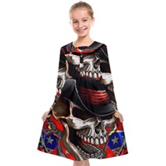 Confederate Flag Usa America United States Csa Civil War Rebel Dixie Military Poster Skull Kids  Midi Sailor Dress by Ket1n9