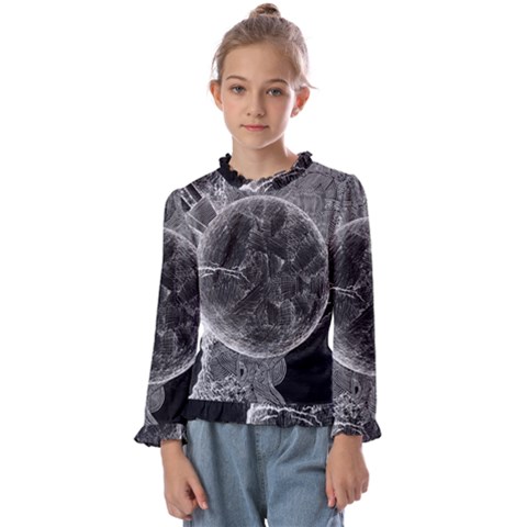 Space-universe-earth-rocket Kids  Frill Detail T-shirt by Ket1n9