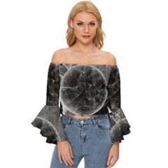 Space-universe-earth-rocket Off Shoulder Flutter Bell Sleeve Top by Ket1n9