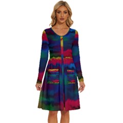 Watercolour-color-background Long Sleeve Dress With Pocket by Ket1n9