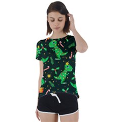 Christmas Funny Pattern Dinosaurs Short Sleeve Open Back T-shirt by Ket1n9