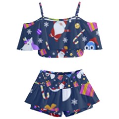Colorful Funny Christmas Pattern Kids  Off Shoulder Skirt Bikini by Ket1n9