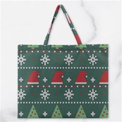 Beautiful Knitted Christmas Pattern Zipper Large Tote Bag by Ket1n9