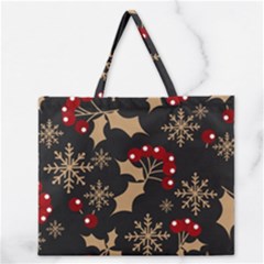 Christmas Pattern With Snowflakes Berries Zipper Large Tote Bag by Ket1n9