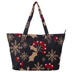 Christmas Pattern With Snowflakes Berries Full Print Shoulder Bag by Ket1n9