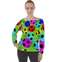 Balls Colors Off Shoulder Long Sleeve Velour Top by Ket1n9