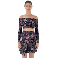 Flower Art Pattern Off Shoulder Top With Skirt Set by Ket1n9