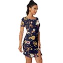 Alien Surface Pattern Fitted Knot Split End Bodycon Dress View3