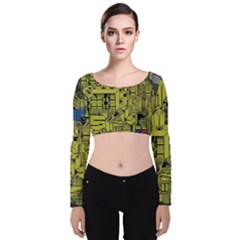 Technology Circuit Board Velvet Long Sleeve Crop Top by Ket1n9