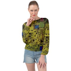 Technology Circuit Board Banded Bottom Chiffon Top by Ket1n9