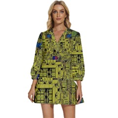 Technology Circuit Board V-neck Placket Mini Dress by Ket1n9