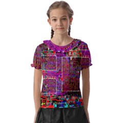 Technology Circuit Board Layout Pattern Kids  Frill Chiffon Blouse by Ket1n9