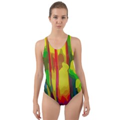 Abstract-vibrant-colour-botany Cut-out Back One Piece Swimsuit by Ket1n9