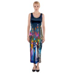 Abstract-vibrant-colour-cityscape Fitted Maxi Dress by Ket1n9