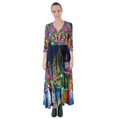 Abstract-vibrant-colour-cityscape Button Up Maxi Dress by Ket1n9