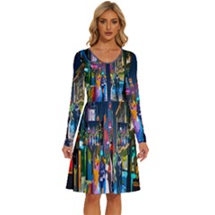 Abstract-vibrant-colour-cityscape Long Sleeve Dress With Pocket by Ket1n9