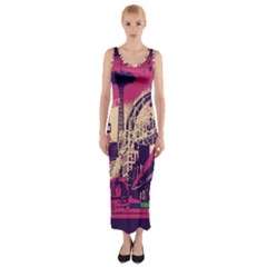 Pink City Retro Vintage Futurism Art Fitted Maxi Dress by Ket1n9