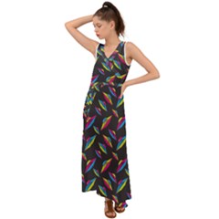 Alien Patterns Vector Graphic V-neck Chiffon Maxi Dress by Ket1n9