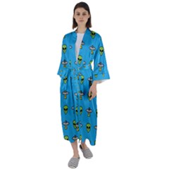 Alien Pattern Maxi Satin Kimono by Ket1n9