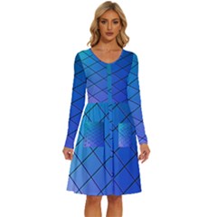 Blue Pattern Plain Cartoon Long Sleeve Dress With Pocket by Ket1n9