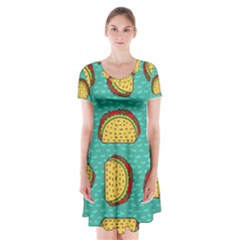 Taco-drawing-background-mexican-fast-food-pattern Short Sleeve V-neck Flare Dress by Ket1n9