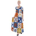 Mexican-talavera-pattern-ceramic-tiles-with-flower-leaves-bird-ornaments-traditional-majolica-style- Half Sleeves Maxi Dress View1