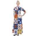 Mexican-talavera-pattern-ceramic-tiles-with-flower-leaves-bird-ornaments-traditional-majolica-style- Half Sleeves Maxi Dress View2